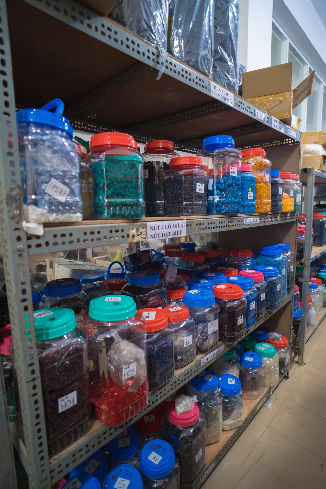 Neatly packed ingredient boxes on shelf